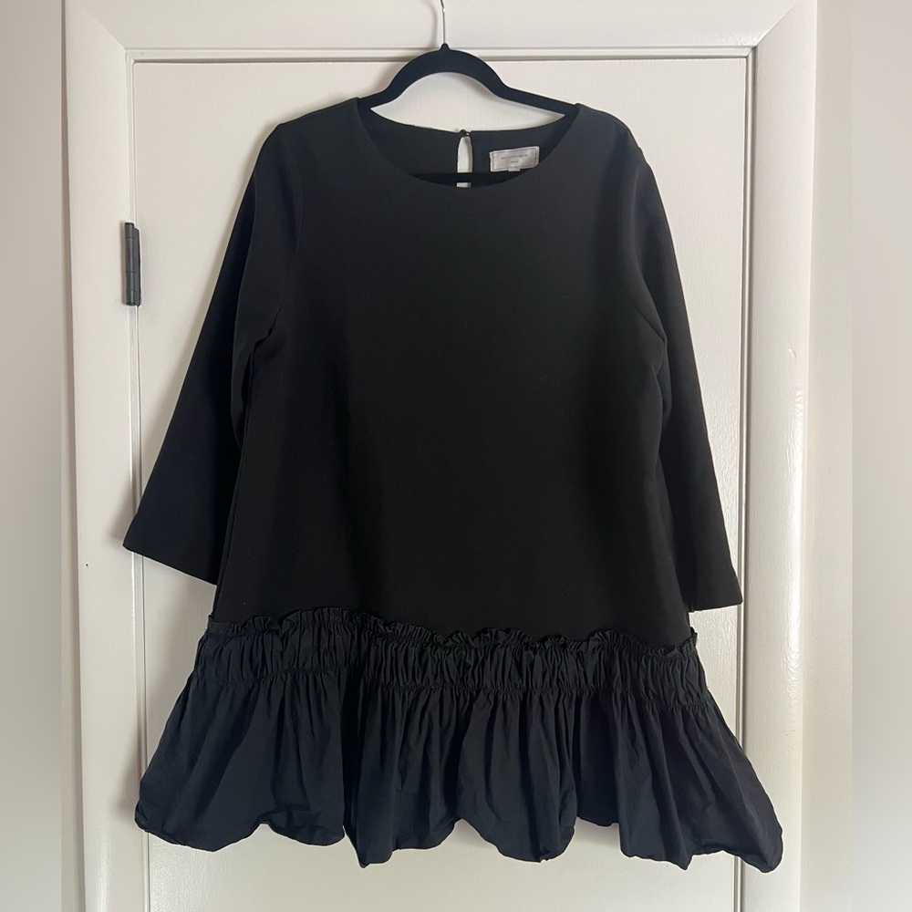 Anthropologie Moulinette Soeurs Black Tunic Top Dress Drop Waist Ruffle Hem